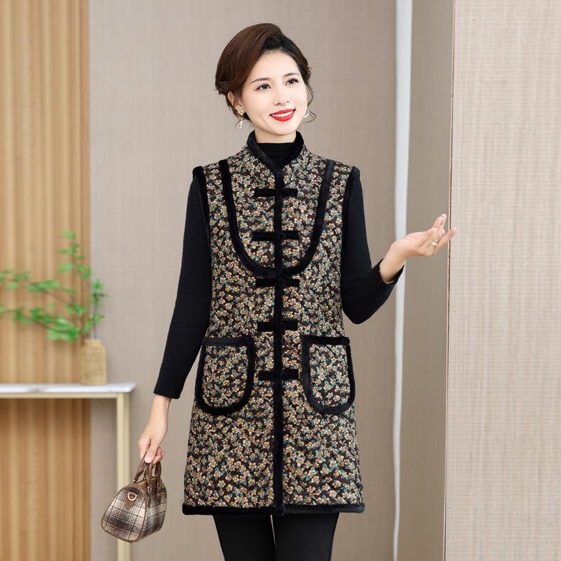 

Ethnic-Style Autumn/Winter Velvet Mid-Length Tang Suit Vest for Middle-Aged and Elderly Women 4XL