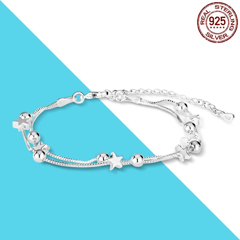 

Star and Roud Bead Chain and Link Bracelet 925 Silver Women Fashion Jewelry