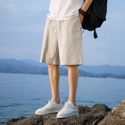 Men's Summer Solid Color Plus Size Casual Five Pants Youth Simple Comfortable Mid-waist Beach Pants