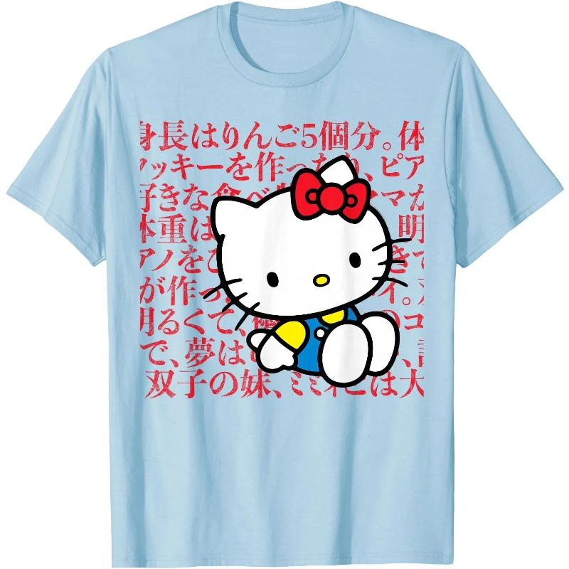 Cotton Tshirt Hello Kitty Fun Printed Japanese Design 2026 New Summer Casual Trendy Womens Tshirt Round Neck Y2K Womens Top