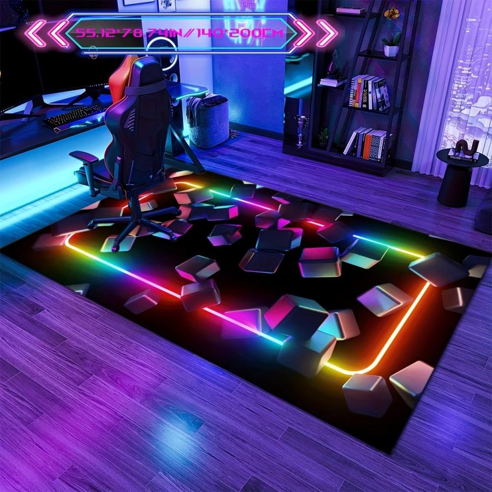 Gaming Mat Colorful Design, Stylish Rug, Machine Washable Ideal for Esports Rooms and Internet Cafe Entrances