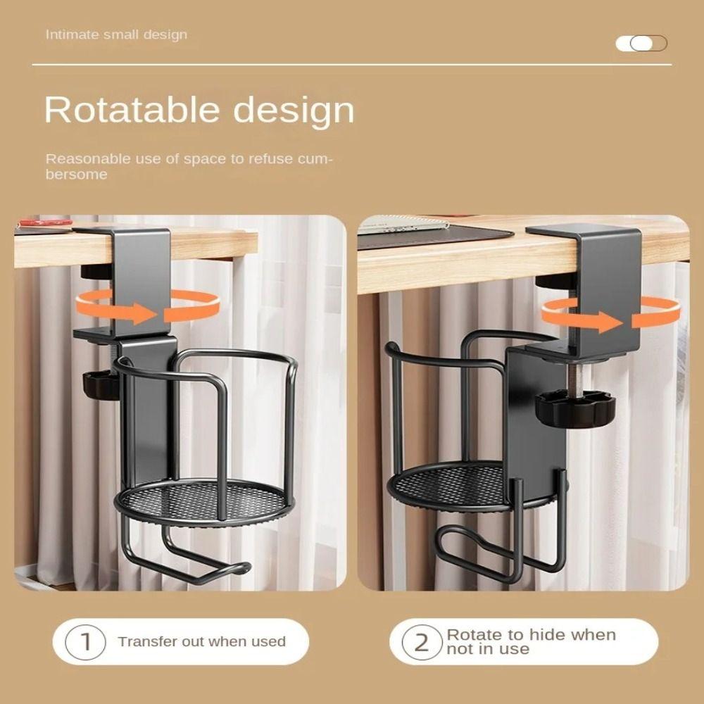 Upgraded Arm Clamp 2 in 1 Cup Holder Multi-Functional Anti-Fall Design No Drill Desk Cup Holder Edge Mount 360 Degree Rotating
