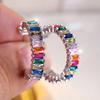 Huitan Bright Multi-colored Zirconia Loop Earrings Women Fashion Accessories for Engagement Modern Trendy  for Daily Wear