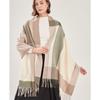 VICTORIA&VERA Autumn/Winter Large Plaid Color Block Tassel Scarf