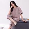 Pajamas women's summer pure cotton short-sleeved printed cropped pants thin cotton women's loungewear summer loose large size set