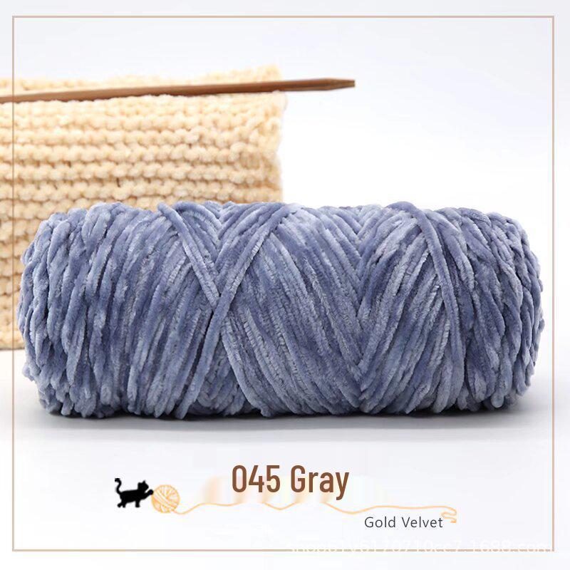 Golden Chenille Silk Velvet Yarn: Medium-Thick Polyester Yarn for Scarves, Glossy Velvet Crochet, and Wool Knitting Projects.