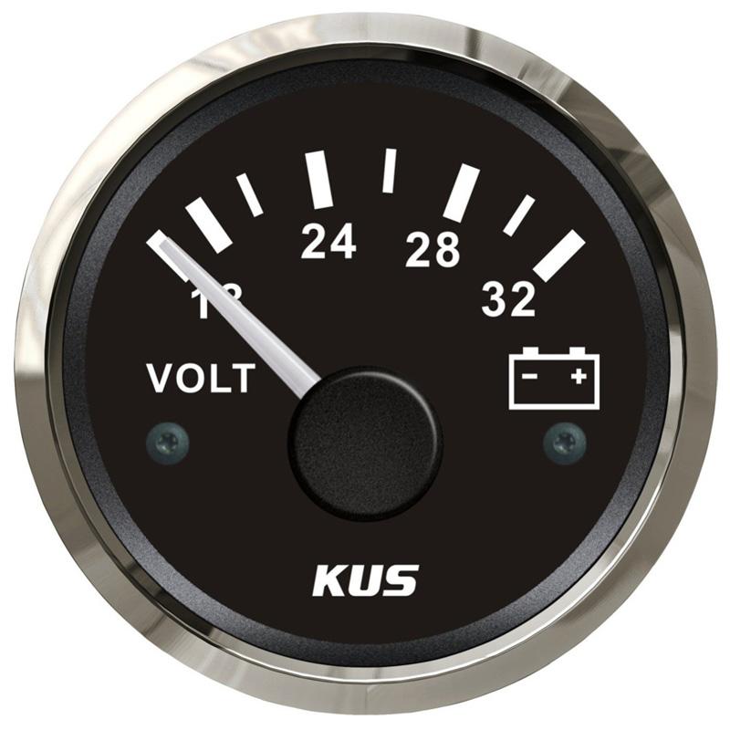 KUS Car Truck Boat 52mm 8-16V Display Voltmeters Pointer Voltage Gauges Marine 18-32V Volt Meters with Yellow or Red Backlight