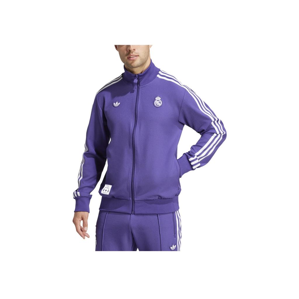 adidas Originals Real Madrid Football Sports Casual Comfortable Classic Striped Retro Stand Collar Jacket Men Jacket Purple JF2582
