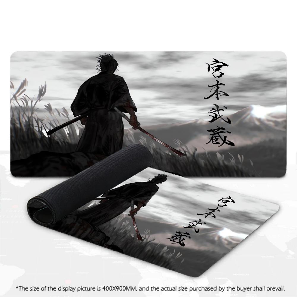 XXL Large Gaming Mouse Pad Musashi Miyamoto Japanese Ronin Katana Mountain Ink Art Desk Mat Non-Slip Rubber Keyboard Mouse Mats