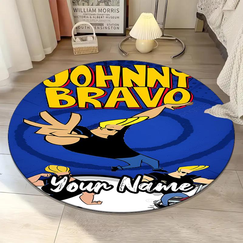 Custom Name Johnny Bravo Printed Round Rug Carpet Chair Rug Area Rug Entryway Doormats,for Office Chair Living Room Bedroom Kitchen Room.