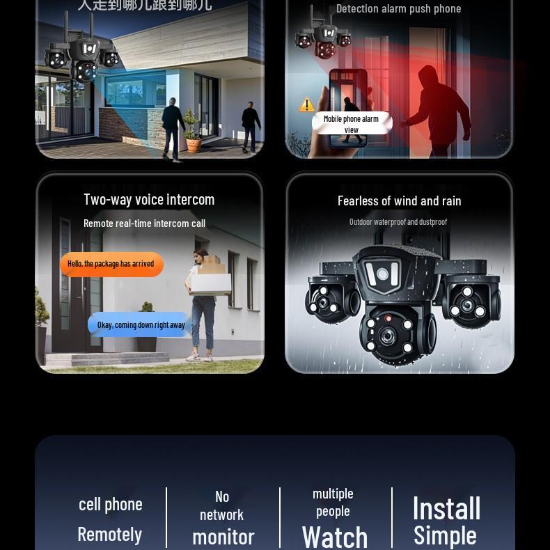 V380APP 360° Wireless Outdoor Night Vision 4G Camera with Remote Mobile Access