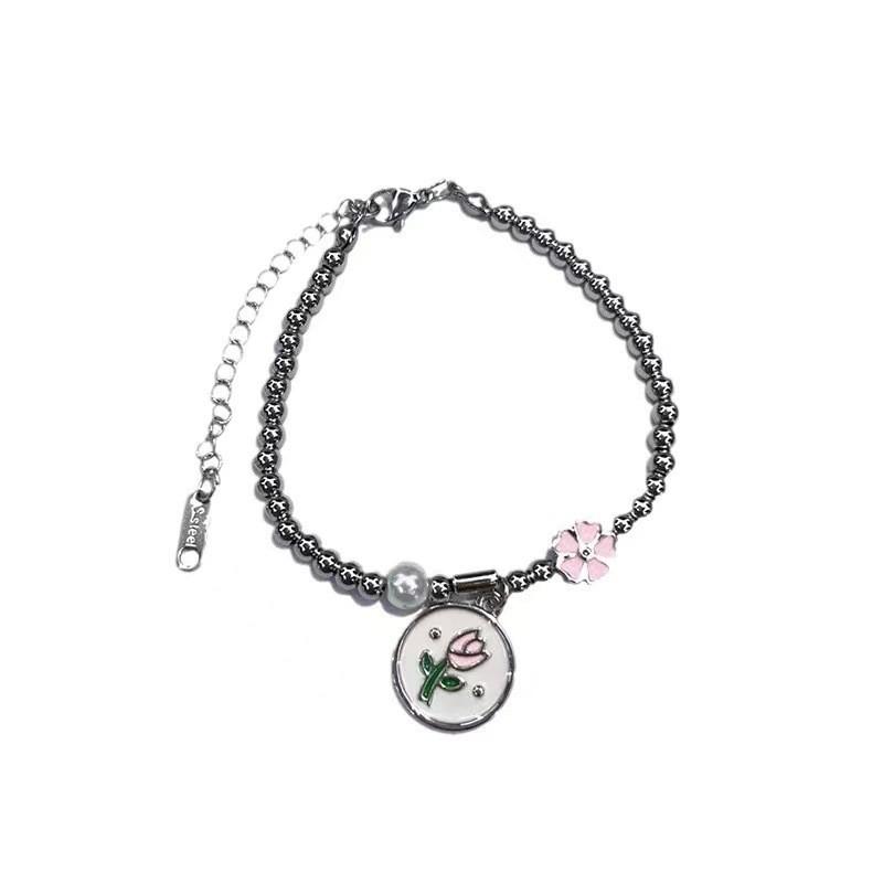 Tulip Pink Elegant Flower Bracelet For Women Highend Geometric Design Summer 2024