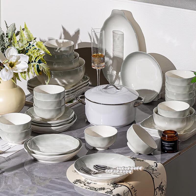 KANGMO Nordic Misty Rain Illusion 26-Piece Ceramic Dinnerware Set for 6