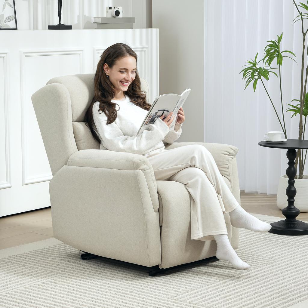 Recliner, Adjustable Upholstered Chair with Footrest, Reclines 160 degrees, Linen Look, Quick Assembly, Beige