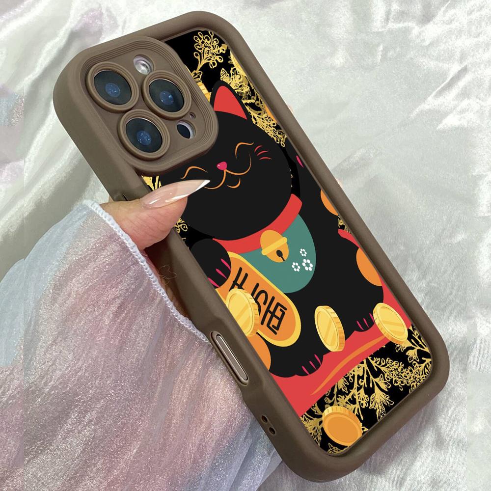 JT332 Manki Neko Lucky Cat for iPhone 17 16 15 14 13 Pro Max Samsung S26 S25 Ultra A17 A16 A07 A56 A15 A14 Xiaomi 15T Redmi 15c Note 14 13 Soft Case