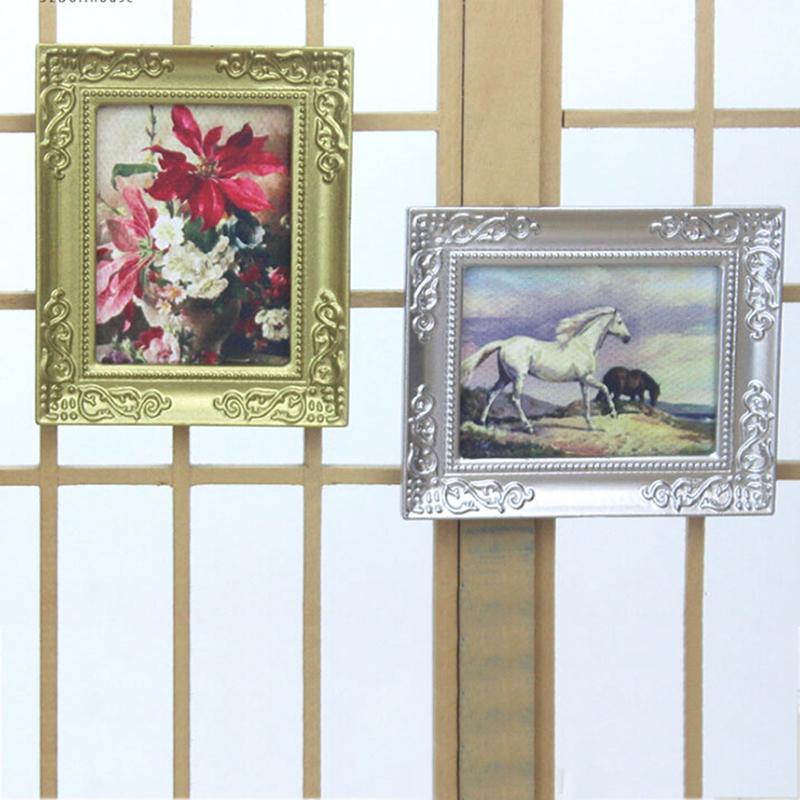 1:12 Dollhouse Miniature Frame Oil Painting Diy Doll House Accessories Decor