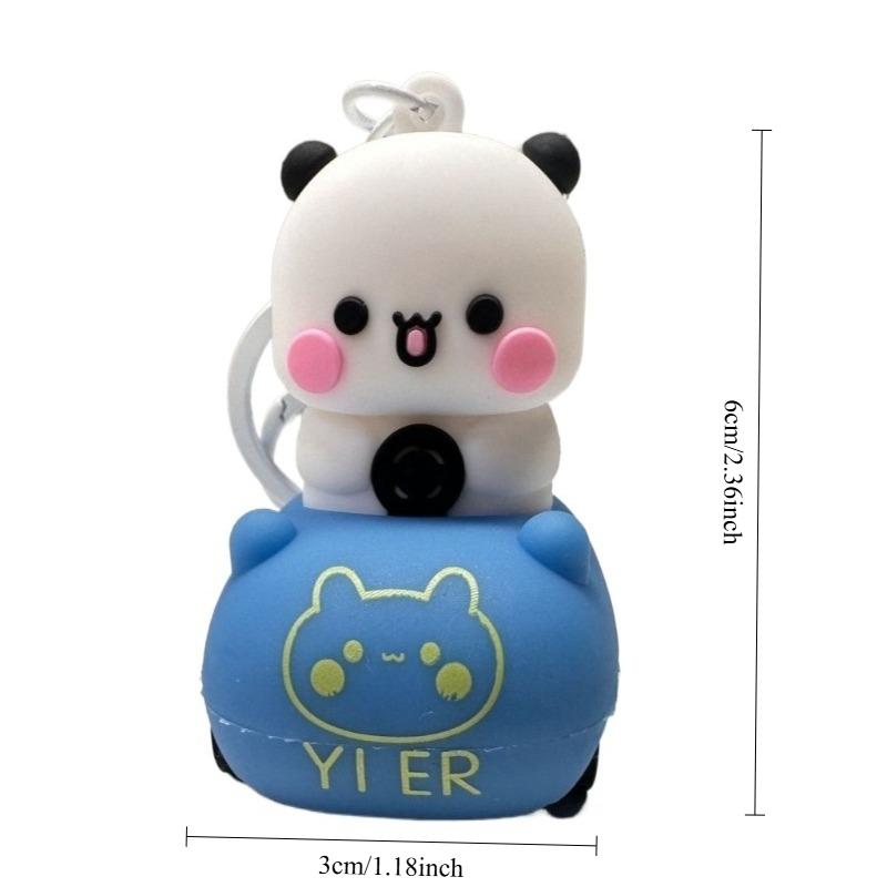 Cute Panda Bubu Yier Keychain Cartoon Panda Bubu and Dudu Driving A Small Car Modeling Keychain Backpack ornament Keychain Gift
