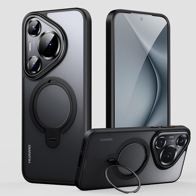 

Dual Metal Rings Magnetic Case For Huawei Pura 70 Ultra P70 Pro+ Plus Matte Cover 360 Degree Rotation Stand For Magsafe For Pura 70 чорний
