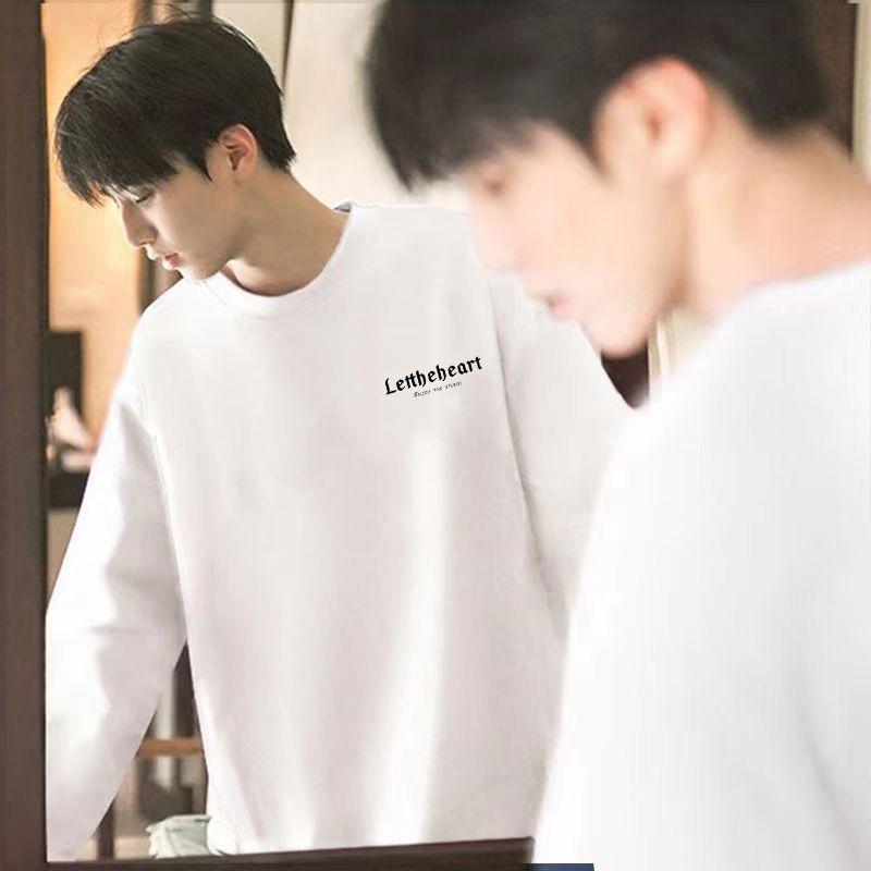 

Men s Heavyweight Fleece-Lined Crewneck Sweatshirt - Minimalist, Loose Fit, Cotton Blend, Hong Kong Style, Autumn/Winter L for 105-130 jin