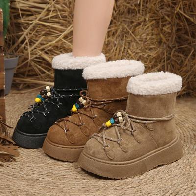 Stivali da Neve Invernali con Plateau da Donna Moda Comfort Caldi Stivali in Cotone Peluche Fondo Spesso Morbido Antiscivolo Scarpe Chunky Pelose da Donna