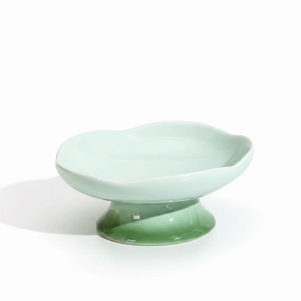 Flower Shape Ceramic Cat Bowl Anti-Tip Elevated Cat Bowl Raised Pet Bowl  Small Dogs Plate Green