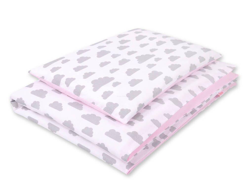Double-sided 2-piece cotton baby bedding set - gray/pink clouds
