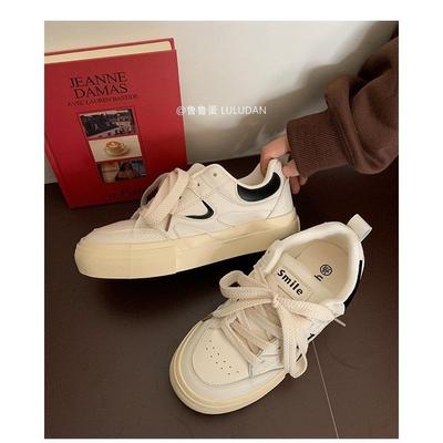 Summer Round Head Lace-up Little White Shoes Spring and Autumn New Women's Board Shoes Student Flat Shoes