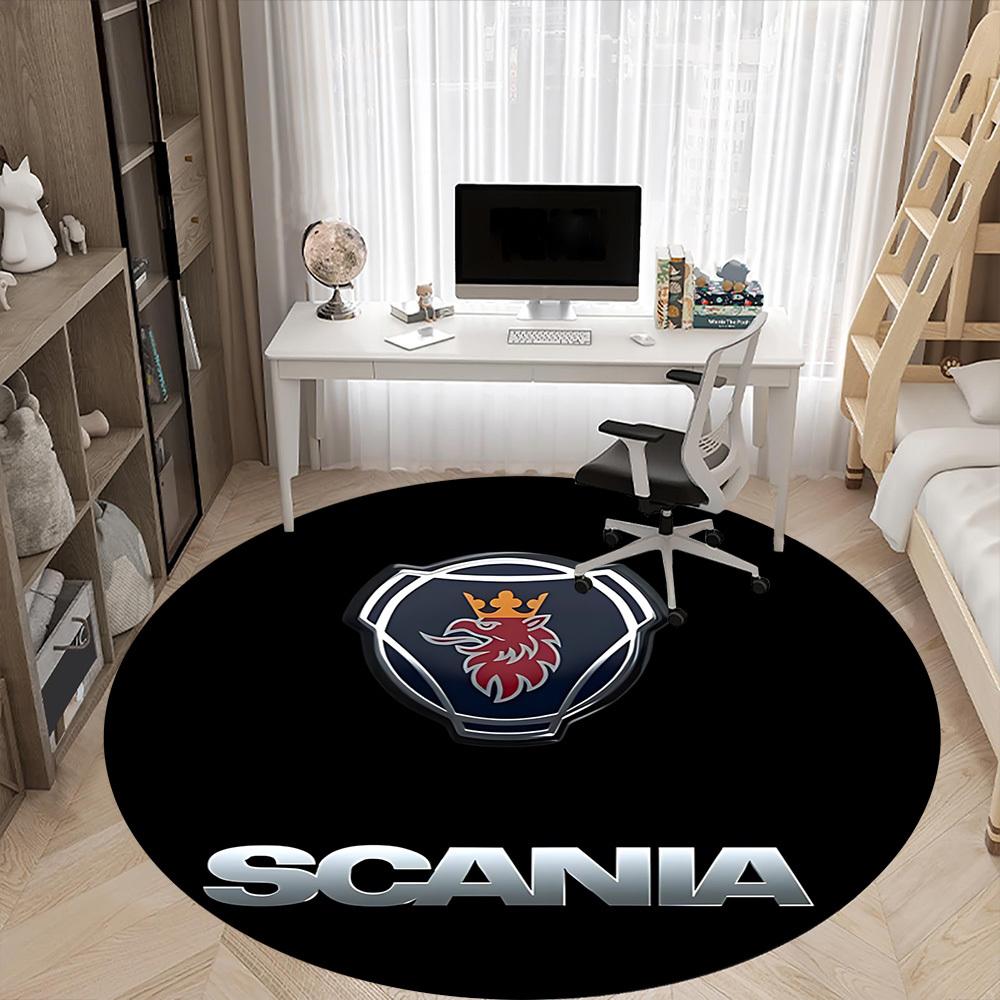 1PC Scania Logo Office Round Rug - Perfect for Office or Study Decor, Machine Washable, Non-Slip Backing, Decorative Floor Mat