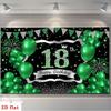 2D Green Silver 18th Happy Birthday Backdrop with Balloons & Fireworks