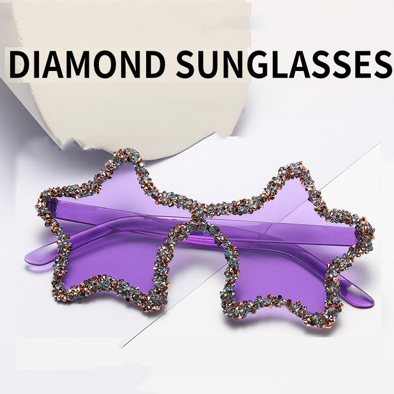 

Fashion Luxury Diamond Star Shape Sunglasses Women Trendy Rhinestone Shiny Sun Glasses Ladies Rimless Style Outdoor Eyewear Gafas De Sol