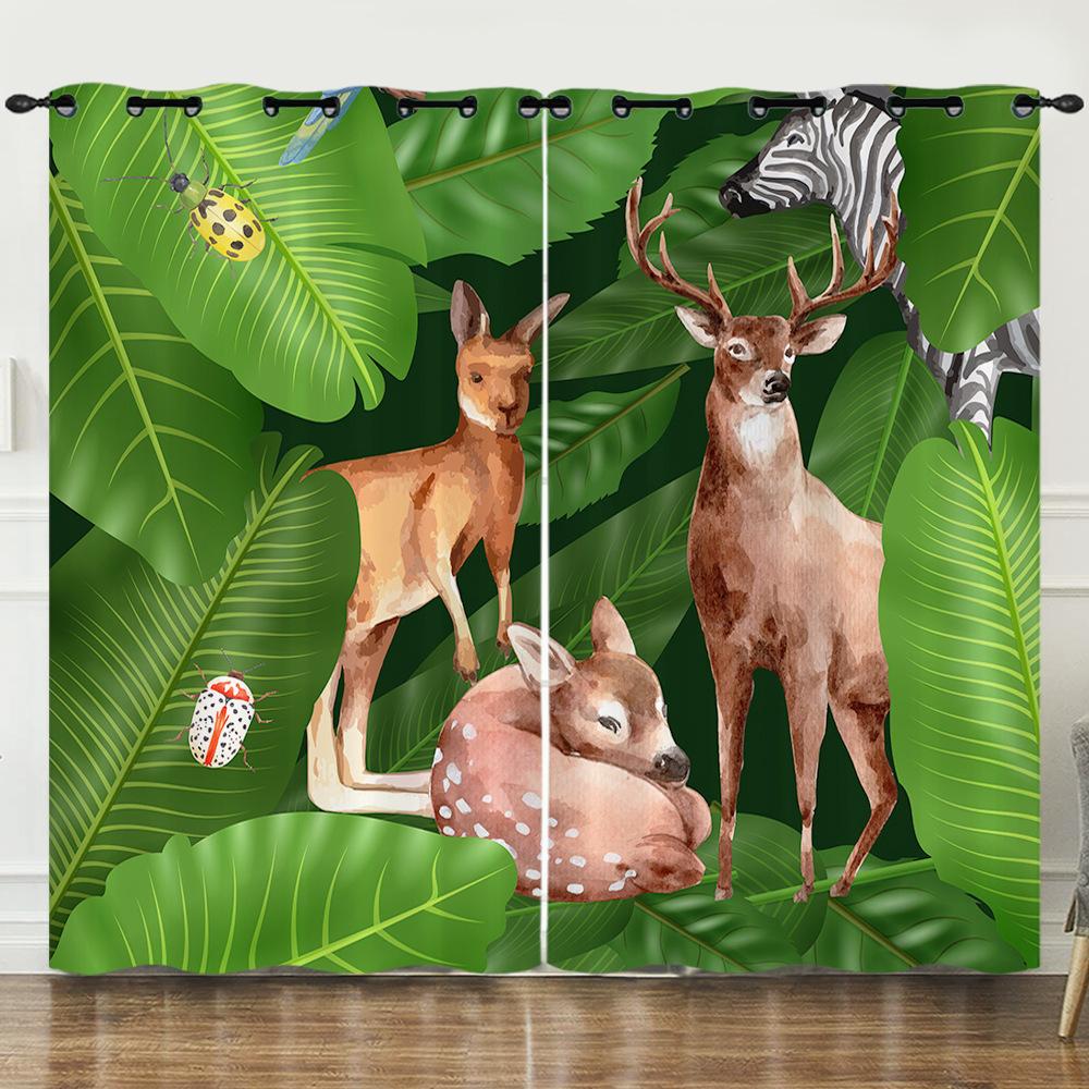 Curtains Tropical Rainforest Animals Lion Giraffe Digital Printing Blackout Curtain Punching