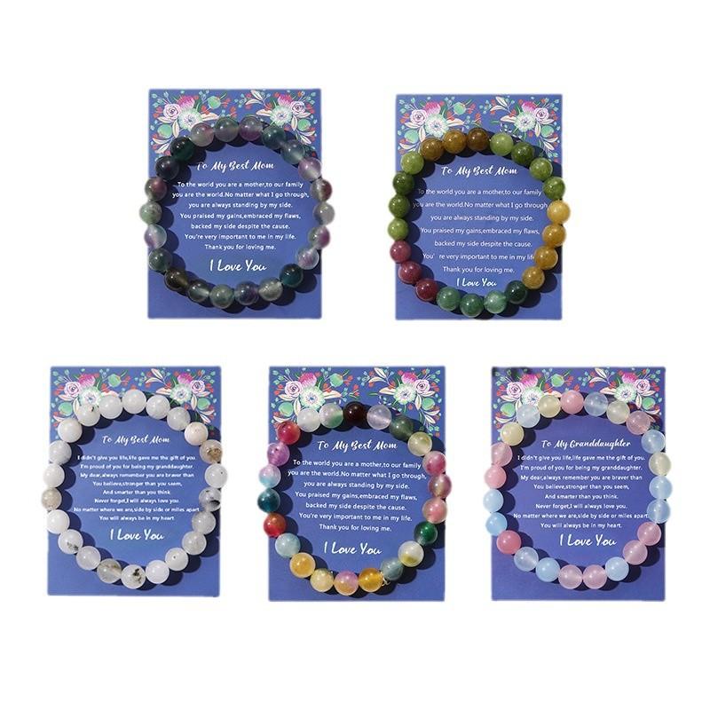Mother's Day Card Bracelet Colored Natural Stone Crystal Beaded Elastic Bracelet Free Mom Bracelet