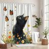 1Pc Black Cat Yellow Eyes Shower Curtain - Polyester Fabric, Machine Washable, Suitable For Bathroom Decoration