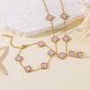 Set da 3 pezzi in acciaio al titanio, resistente allo sbiadimento, a doppia faccia, con quadrifoglio, moda donna, elegante, lusso leggero, collana per clavicola e braccialetto