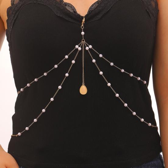 Body Chain Layered Double-Layer Chain Body Chain with Marine Theme Imitation Pearls Shells Starfish Drape Design