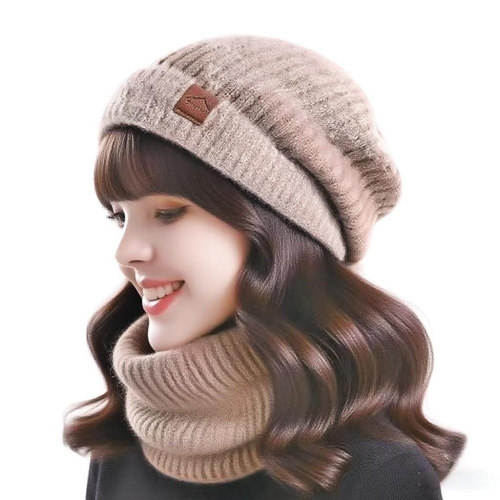 Soft Winter Beanie Hat Scarf Set Thicken Warm Wool Hat Hiking Thermal Knit Cap  Skiing