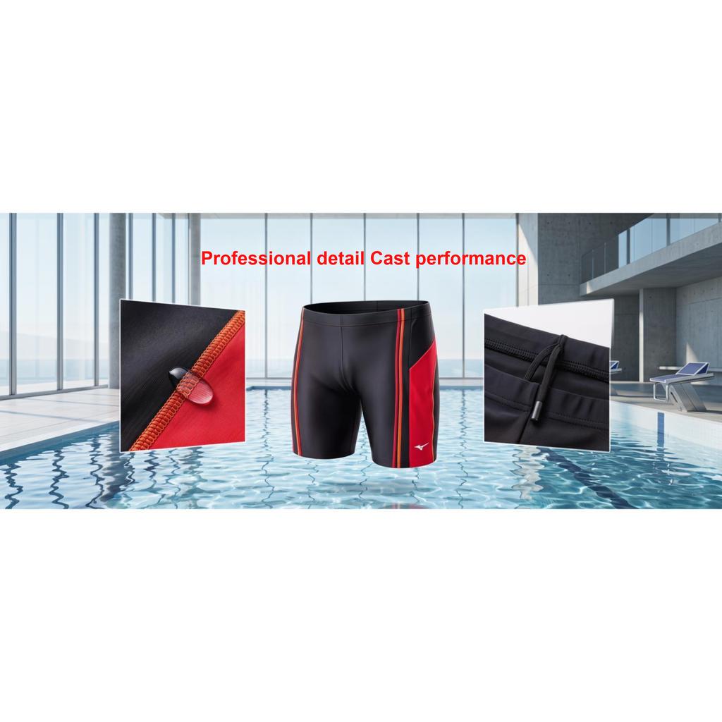 Mizuno Black And Red Chlorine Resistant High Elastic Quick Dry Low Resistance Training Swimwear Slim Fit Competitive Swim Trunks Men swimwear N2CB9005