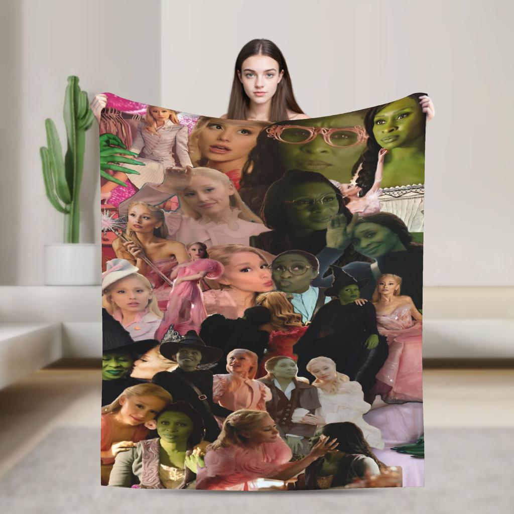 Wicked 2 Musical Movie Poster Blankets Elphaba and Glinda Warm Plush Throw Blanket For Outdoor Flannel Bedspread Bed Cover