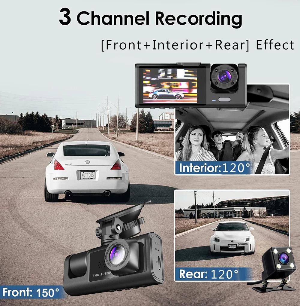 3kanálová palubní kamera pro autokameru 1080P Videorekordér Palubní kamera Černá skříňka s duálním objektivem DVR zadní kamera do auta příslušenství do auta
