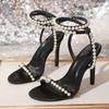 Fashion Size 42 Fashion Open Toe String Bead Buckle Strap Women Sandals Sexy Thin High Heels Ankle Cross-tied Ladies Party Dress Shoes
