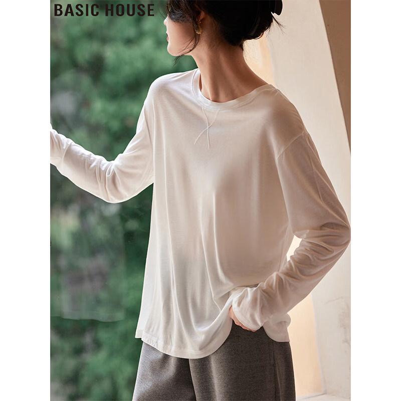Basic House Women s Loose Fit Long Sleeve Tencel Blend Sun Protection Tee One Size