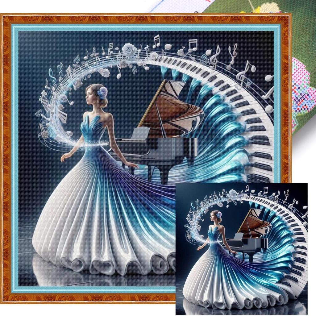 Girl Printed Cross Stitch Kit 45x45cm DIY 11CT Embroidery Craft Set Home Decor