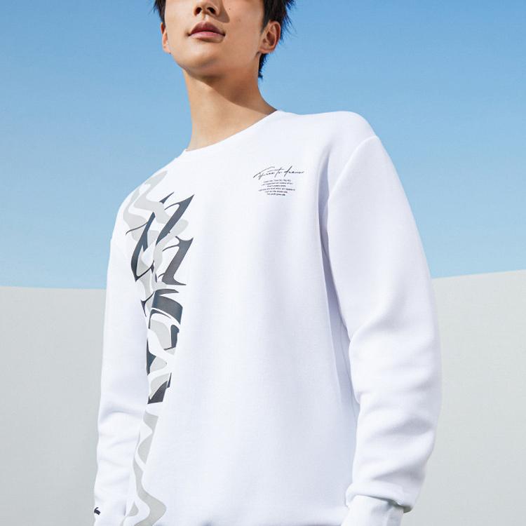 Anta Basketball Series Letter Print Crew Neck Long Sleeve Sweatshirt Men Sweatshirt Pure-White 152311728-1