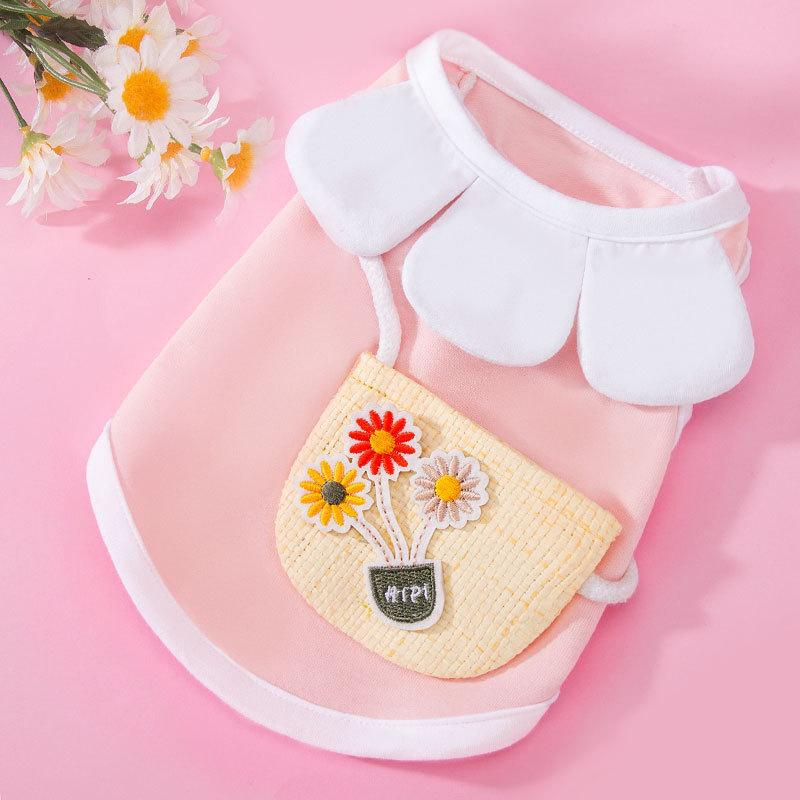 

Spring Summer Teddy Bigbear Petal Collar Braided Strap Satchel Small and Medium Dog Vest Cat Puppy Dog Pet Clothes XXL (recommended weight 15-10kg)