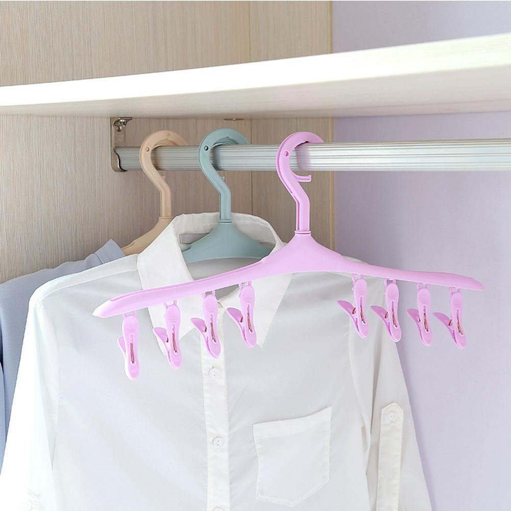 Multifunctional Plastic Hangers Underwear Socks Bra Hook Dryer Shelf 8 Clips