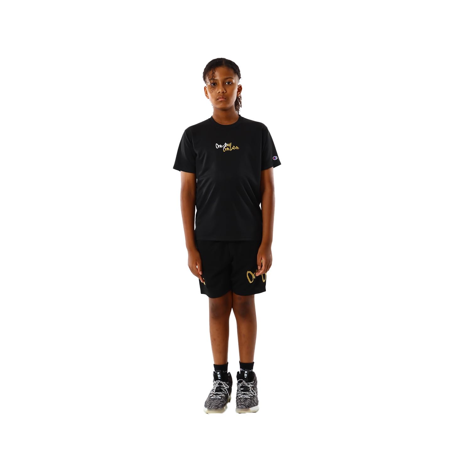 

Champion Short Sleeve Basketball Crew Odor Graphic Black x Gold Kids T-Shirt, Neck, Antibacterial, Resistant, Quick-Drying, Print, (CK-ZB318)