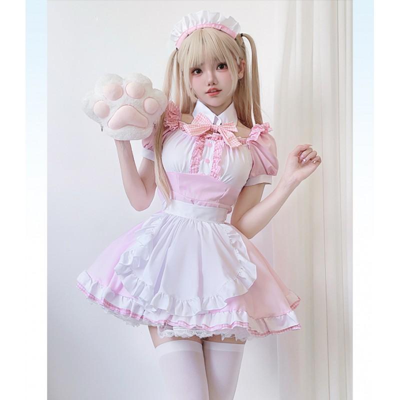 Süßes Lolita Dienstmädchenkleid Cosplay Kostüm Anime Mädchen Outfit Rosa S-4XL 2026