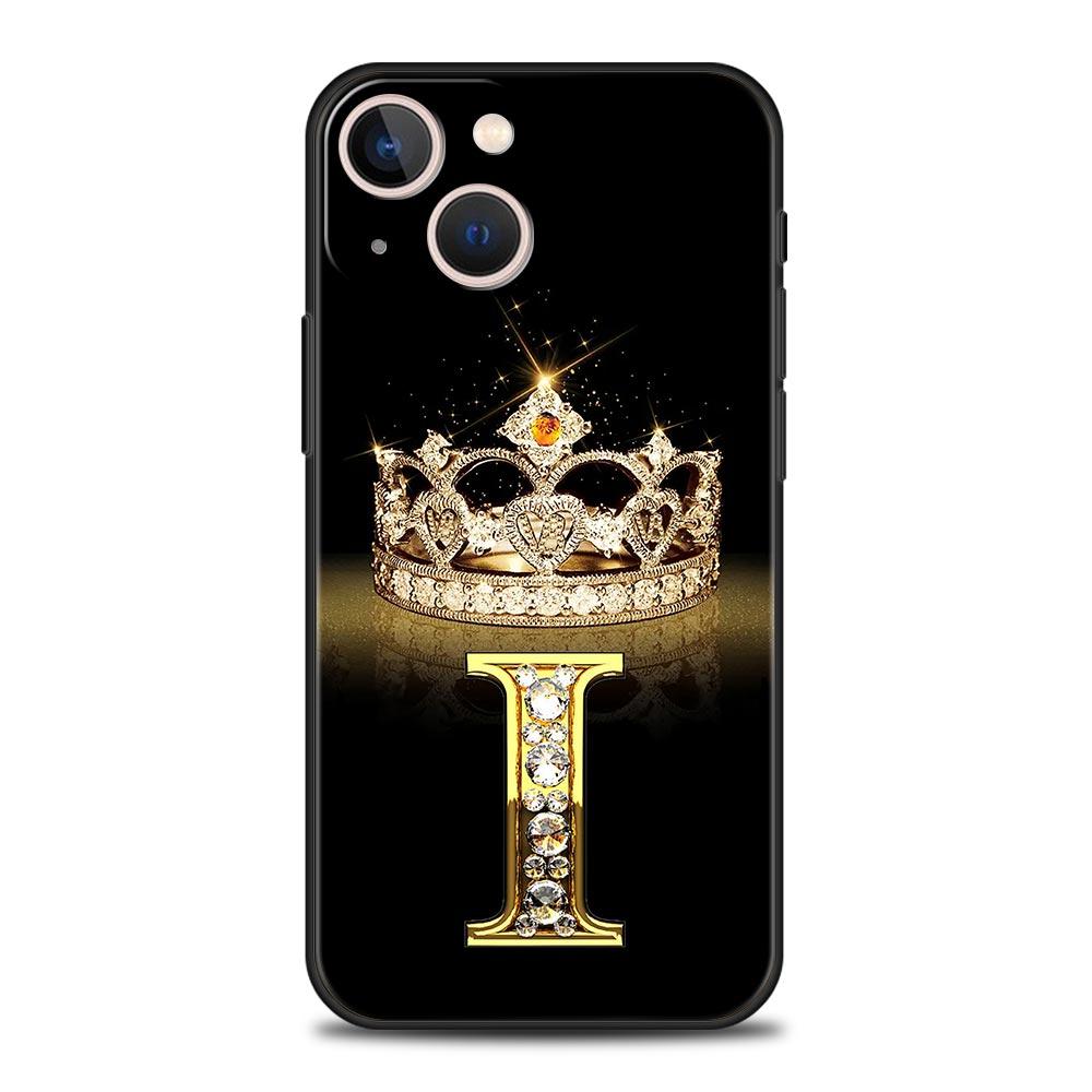 Diamond Crown Letter 26 Letters Phone Case For iPhone 17 16E 15 16 14 13 12 11 Pro Max 7 8 Plus Soft TPU Back Cover