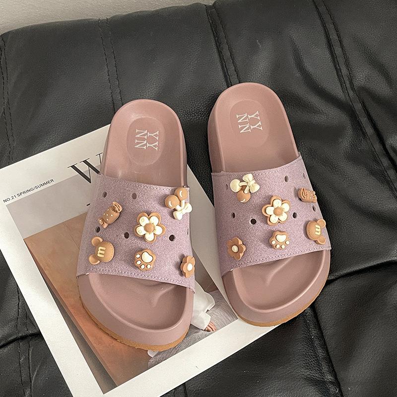 

Fashion thick bottom cute bow flower girl sandals summer new retro niche non-slip outer wear one-word drag 35