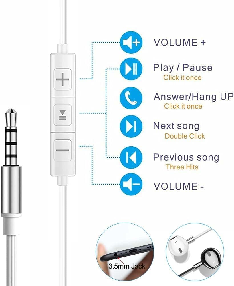 Wired Stereo Earphones with Adjustable Clear Sound Leak Compatible with Multiple Devices Earphones, Microphone, Volume, Lightweight, Calls,